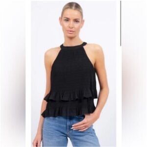 Central Park West Halter‎ Top Ruffle Sleeveless Blouse Party XS